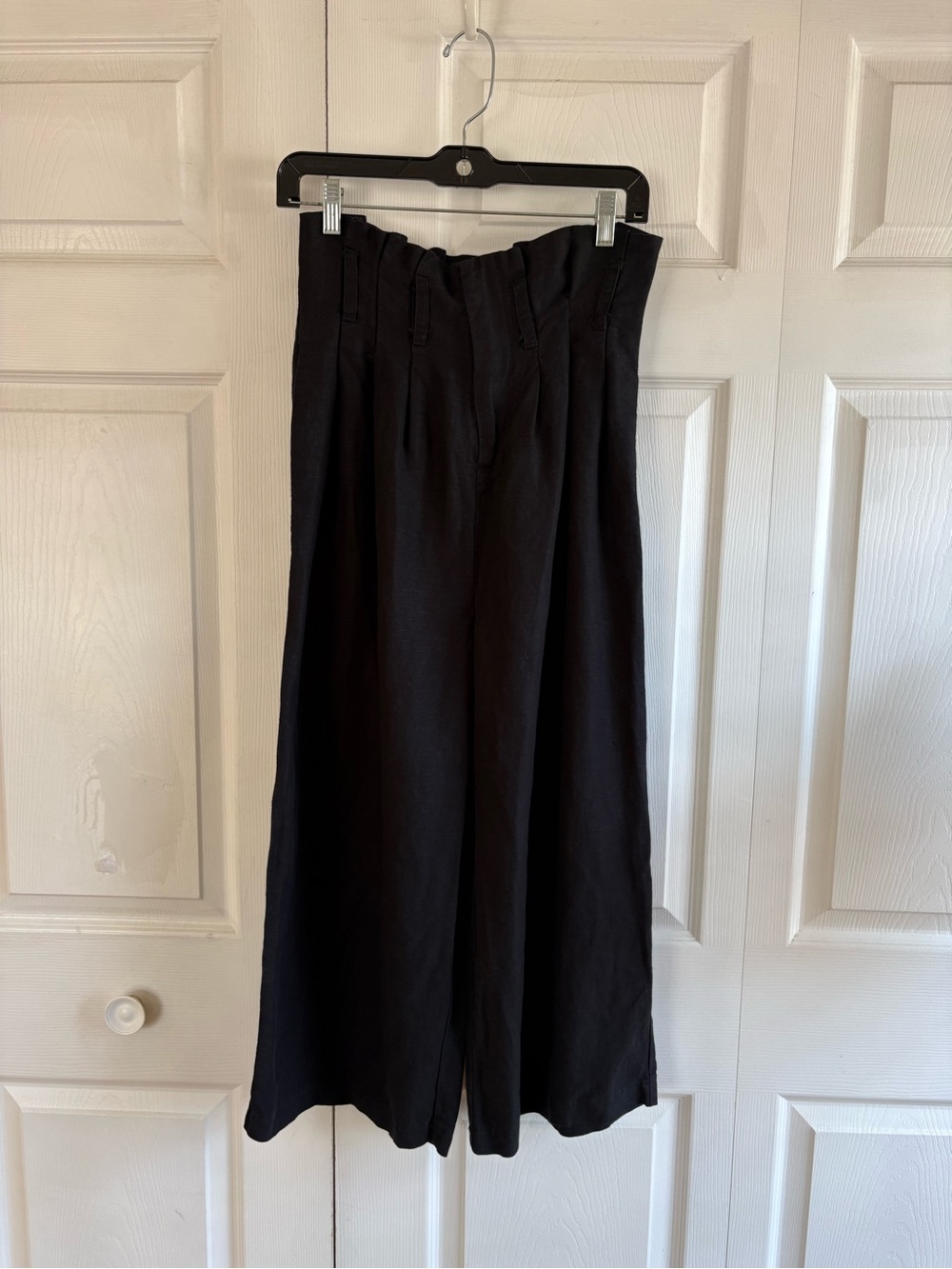 ASTR The Label Black Wide Leg Palazzo Linen Blend Pants Cropped S Resort Cruise